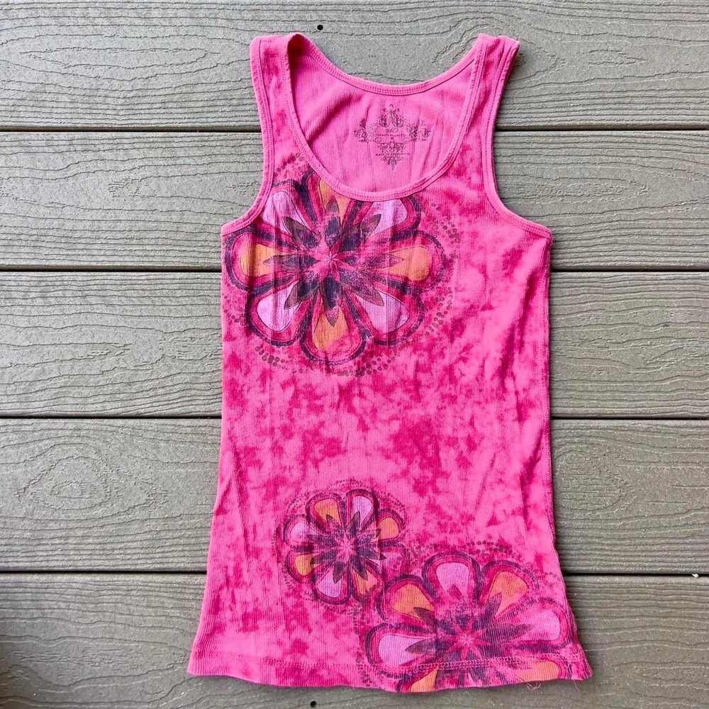 Y2K So Wear It Declare It Pink Tie Dye Flower Tank Top Grunge Hippie Sz Medium